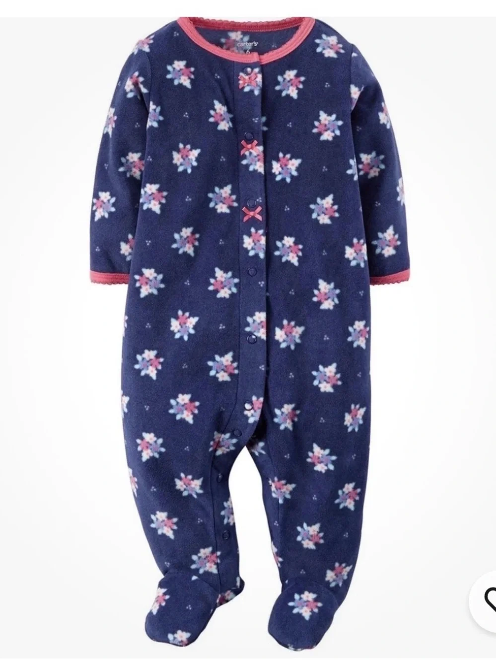 Carter's Navy Floral Fleece Baby One-Piece Footed Sleeper